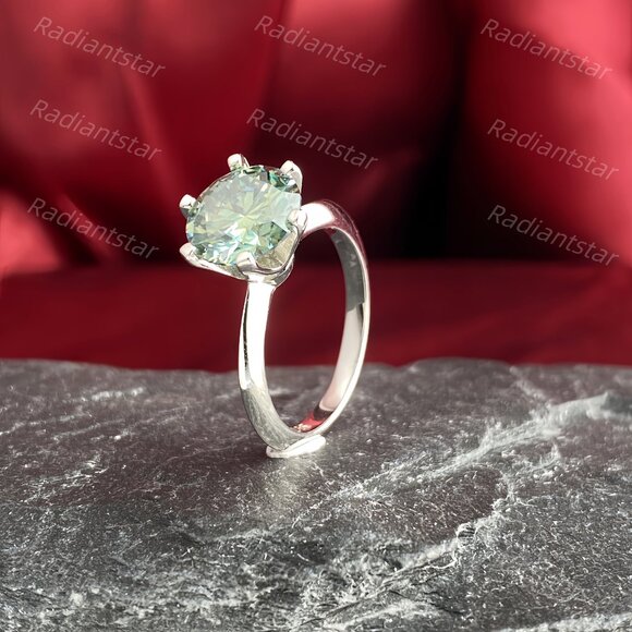 NEW Certified 3 ct. t.w. Dark Blue Green Moissanite Solitaire 6 Prong Ring - Picture 7 of 8